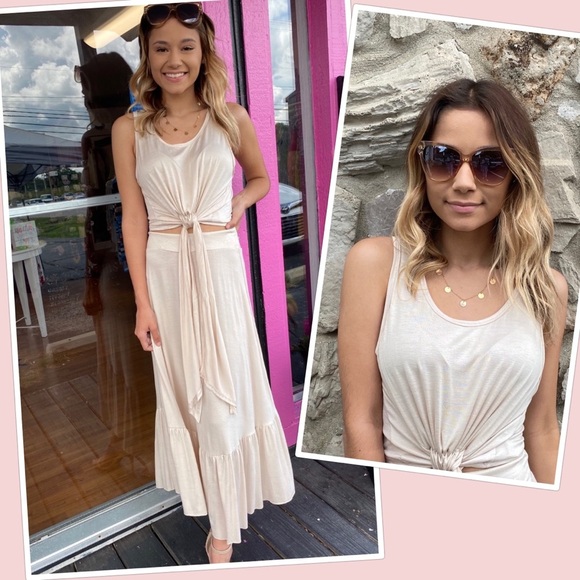 Maronie Dresses & Skirts - Maronite Light Beige 2pc Crop Top Maxi Skirt
